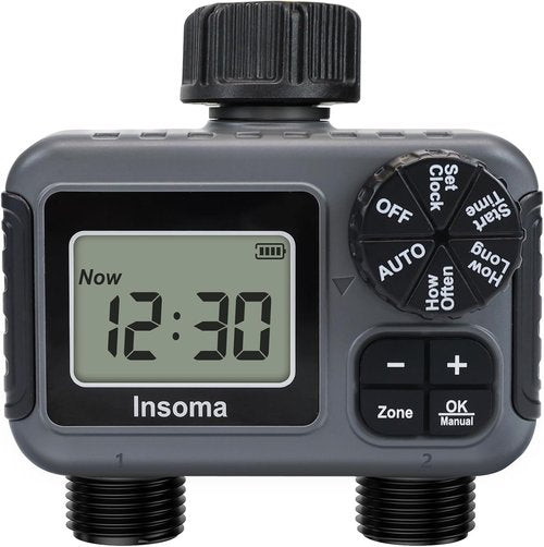 Insoma 2-Zone Sprinkler Timer - Programmable Garden Hose Timer with Auto/Rain Delay | Waterproof & Easy Setup for Efficient Lawn Irrigation