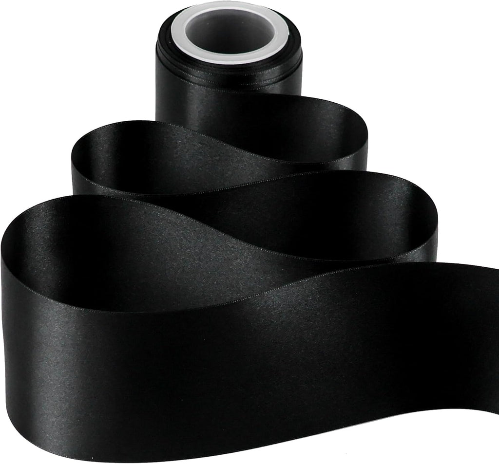MEEDEE Black Satin Ribbon - Luxurious Double-Faced 3 Inch Wide | 10 Yards for Christmas & Halloween Decor