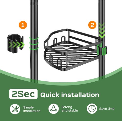 HAMITOR Shower Caddy - Rustproof Tension Pole Bathroom Organizer | 4-Tier Storage Rack, 47-121 Inch, Black