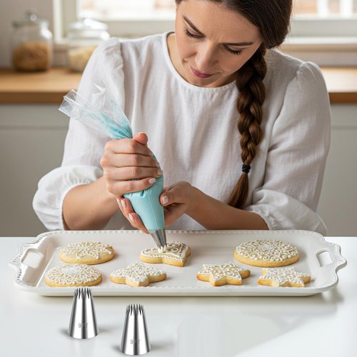 3Pcs Churro Piping Tip, Churro Bags and Tips Set, Stainless Steel 9FT Large Piping Tips, Open Star Pastry Tips for Cake Decorating with 20Pcs Disposable Piping Bags