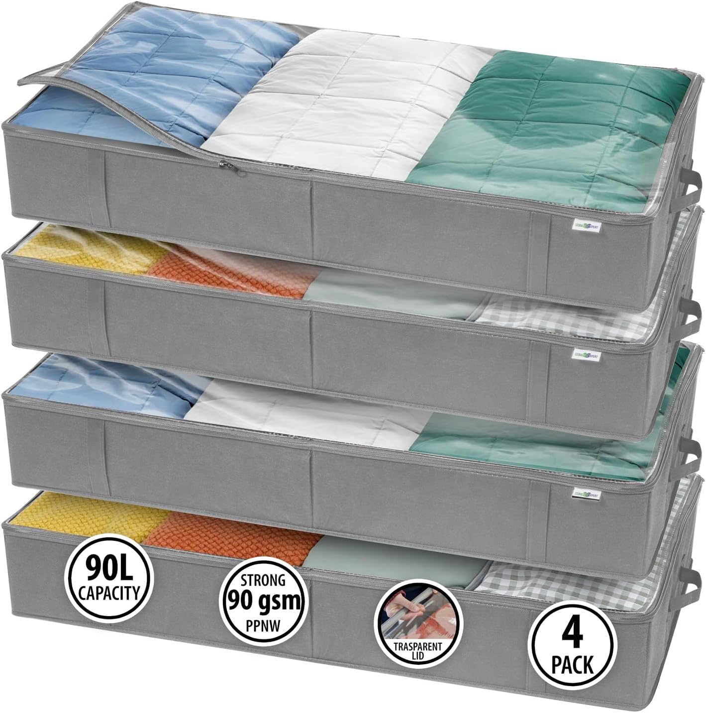 StorageExpert Closet Organizers - Maximize Space with Under Bed Storage Containers | Grey, 4 Pack