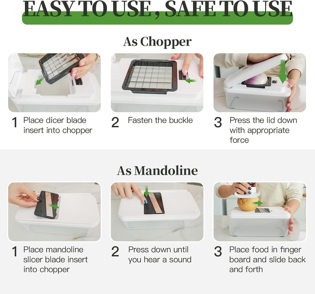 Skiennix 14-In-1 Vegetable Chopper - Versatile Cutter with 7 Blades, Container & Lid | Ideal for Salad & Cheese Grating
