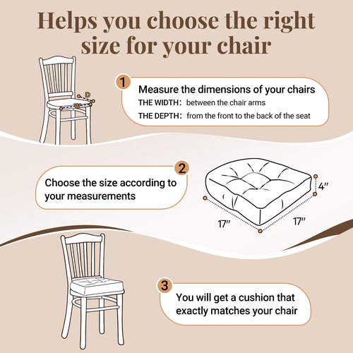 Basic Beyond Chair Cushions for Dining Chairs, Non-Slip Chair Pads, Thick Seat Cushions for Dining Room Chairs, Kitchen Chair Cushions Set of 4, 17" x 17" x 4", Brown