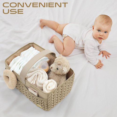 Luxurious Baby Diaper Caddy - Stylish Nursery Storage Basket for Newborn Essentials | Beige Organizer Tote