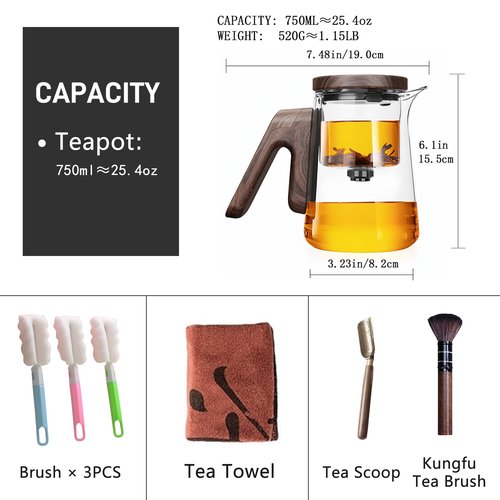Small 25.4oz Enchanted Glass Teapot, YJX Magnetic Brewing Tea Pot Designed for Convenience, Witchcraft Magic with Strainer for Separation of Loose Tea and Water (750ml)