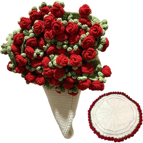 SUVEUS Crochet Flower Bouquet Throw Blanket, 43'' Handmade Knitted Blanket with Rose Flowers, Gift for Women on Birthday Mother’s Day Valentine's Day Anniversary
