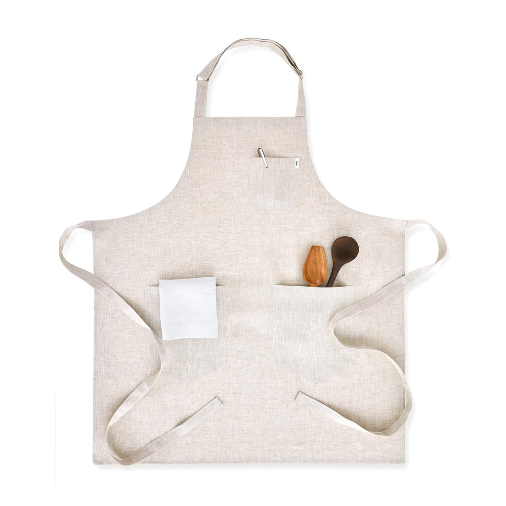 Solino Home Linen Kitchen Apron for Men & Women - Light Natural Bib Apron with Front Pockets - Handcrafted from European Flax