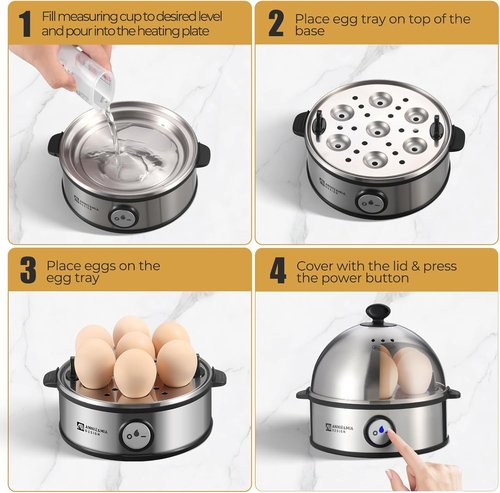 Annie & Mia Design Electric Egg Cooker - Stainless Steel 7 Egg Capacity, Multi-Function Poacher & Steamer