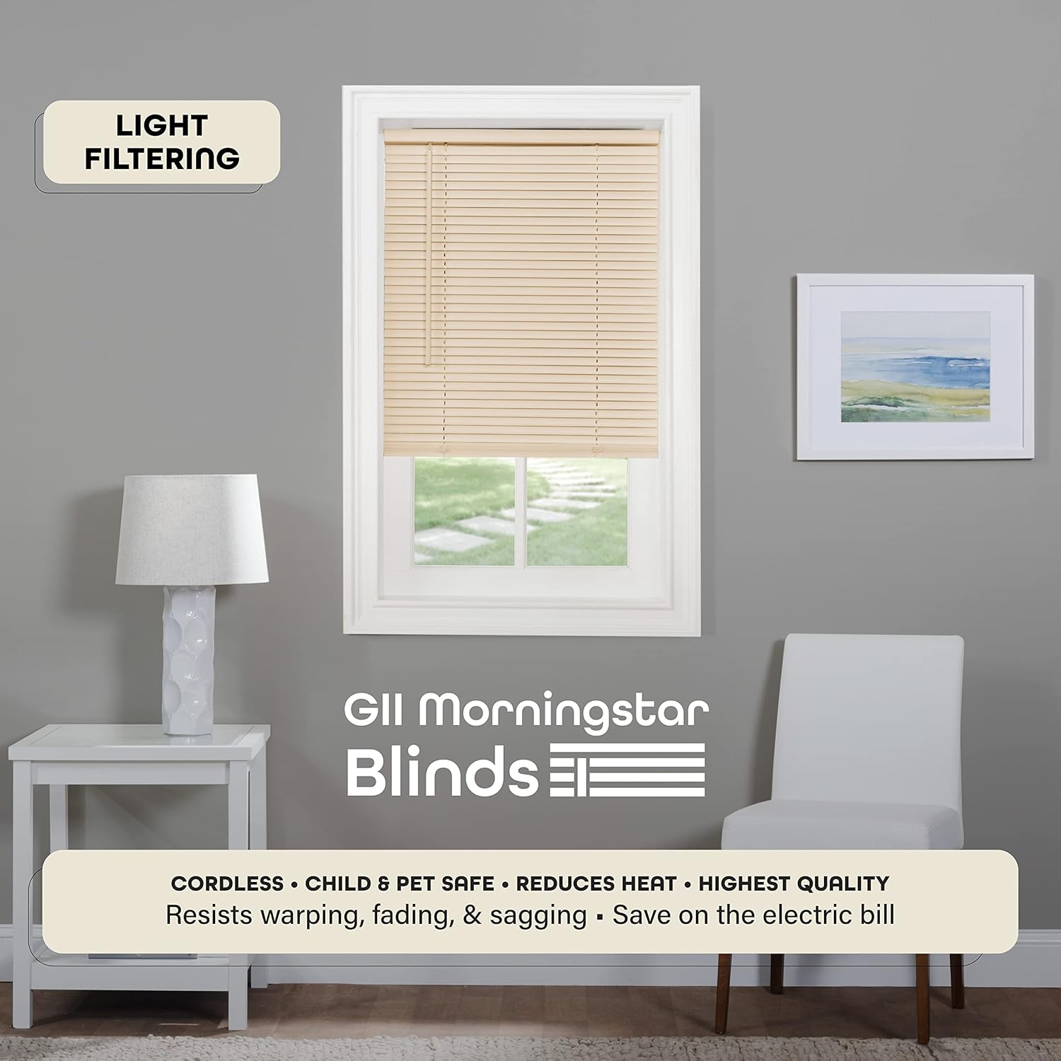 Achim Home Decor Cordless Mini Blinds - Light Filtering, 30" W x 64" L, 1" Slat Size - Alabaster