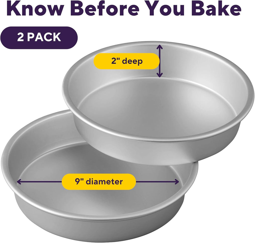 Wilton Round Cake Baking Pan Set - 9 x 2 Inch Even Heating Aluminum Bakeware for Tiered Cakes