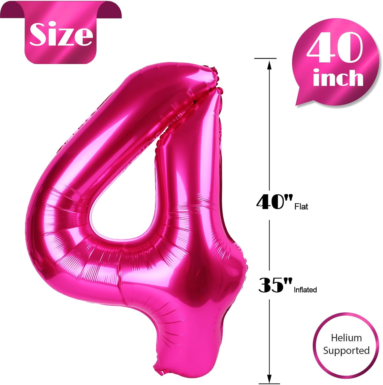 Number 4 Balloon - Hot Pink 40 Inch Birthday Decoration for Girls | Large 4th Birthday Party Decor