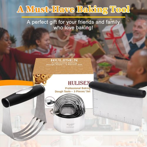 HULISEN Stainless Steel Biscuit Cutter Set - Durable Pastry Tools with Ergonomic Grip | 3-Piece Gift Set