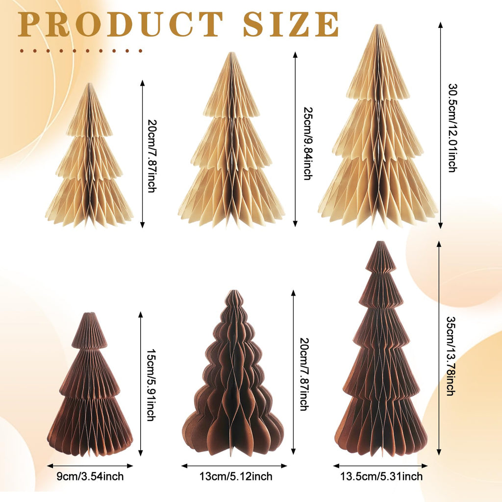 ReliThick 6 Pcs Paper Christmas Tree Decor 3D Honeycomb Trees Table Centerpiece for Modern Christmas Mantel Decorations Home Xmas Holiday Party Decorations (White, Brown)