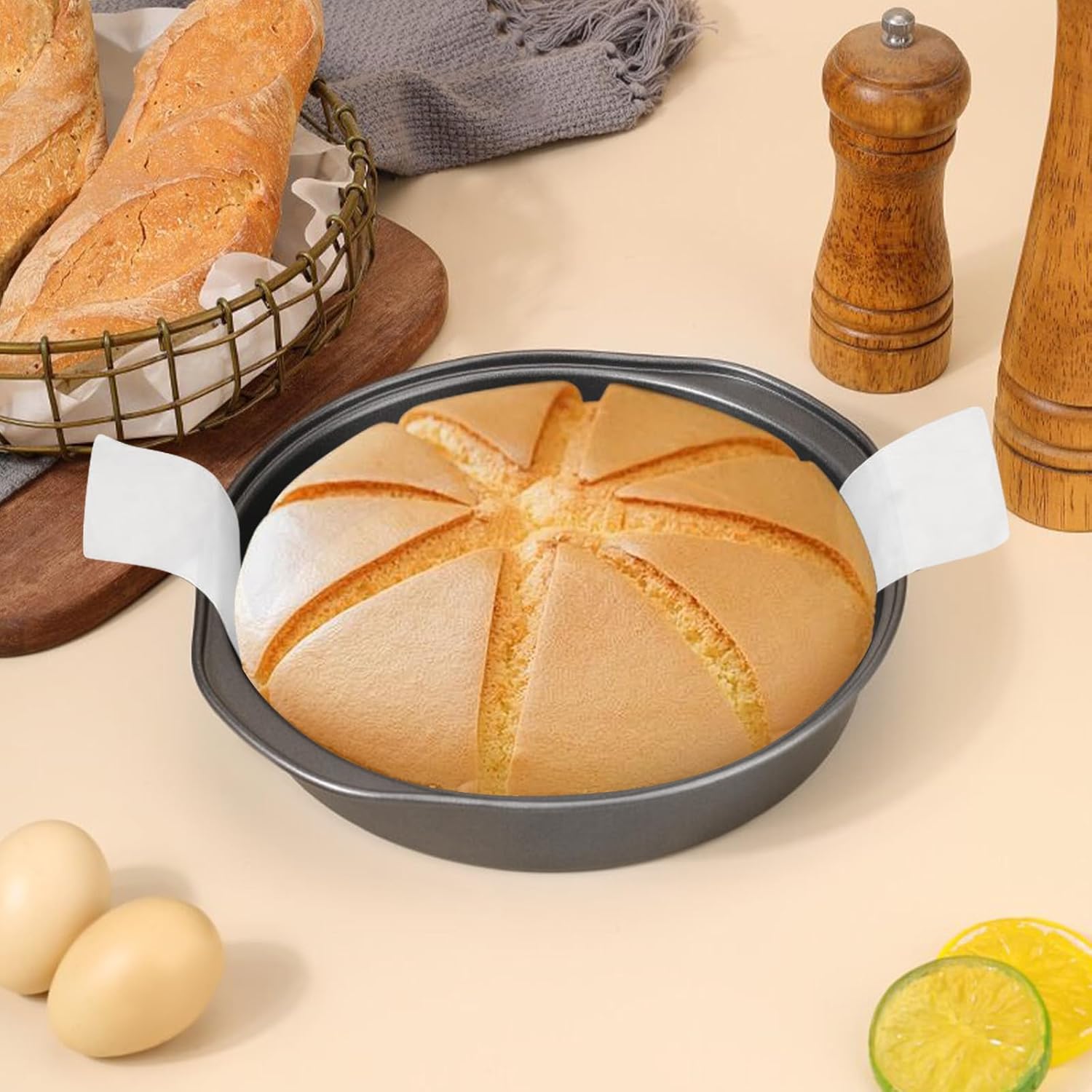 8 Inch Cake Pan Set by [Brand Name] - 3 Carbon Steel Round Pans with 100 Parchment Papers | Non-Stick & Healthy