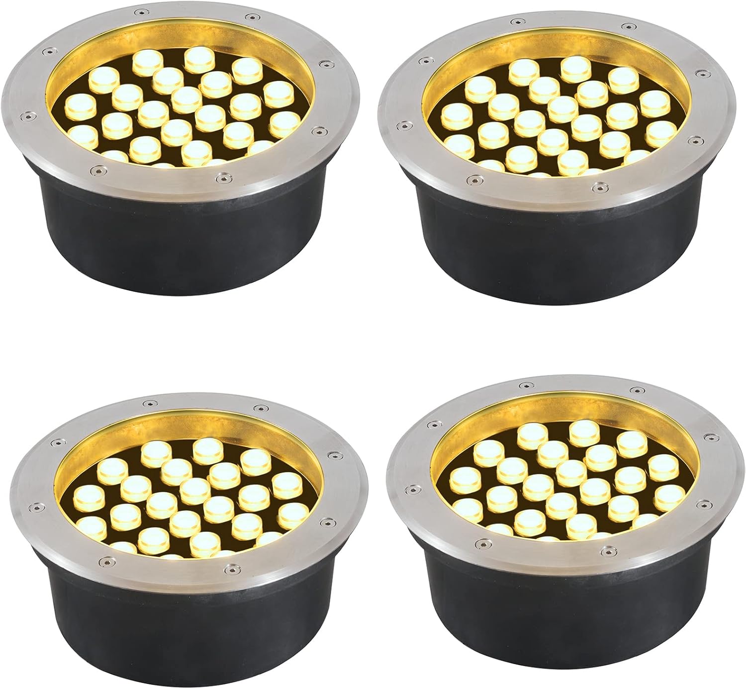 Skiennix Outdoor In-Ground Lights - 24W Waterproof Landscape Lighting | Warm White 3000K, 8.66" Diameter, Pack of 4
