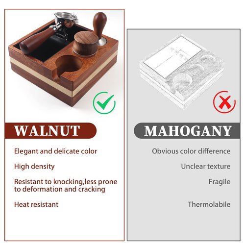 Kmise Natural Walnut Espresso Accessories Organizer Box Fits Espresso Distributor,Tamping Station Base,Tamper Holder-1.5L Coffee Grounds Box (58MM)