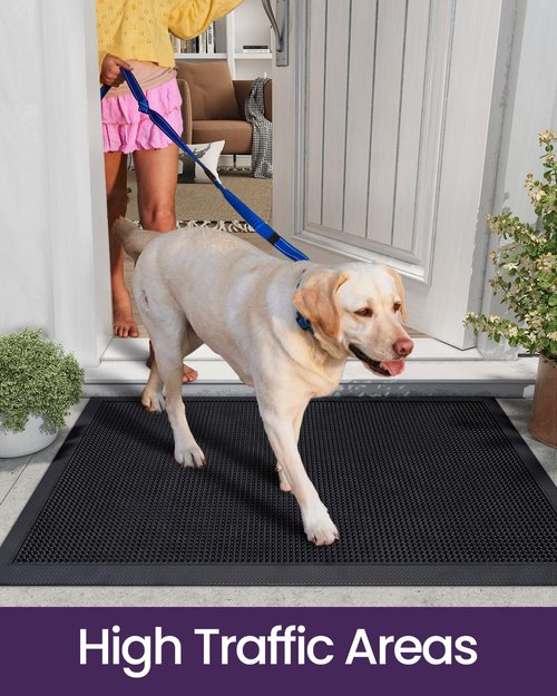 DEXI Front Door Mat Outside Entrance, 24x36 Heavy Duty Non-Slip Rubber Entry Mats, Dirt Trapping Waterproof Low-Profile Welcome Doormat for Entryway, Black