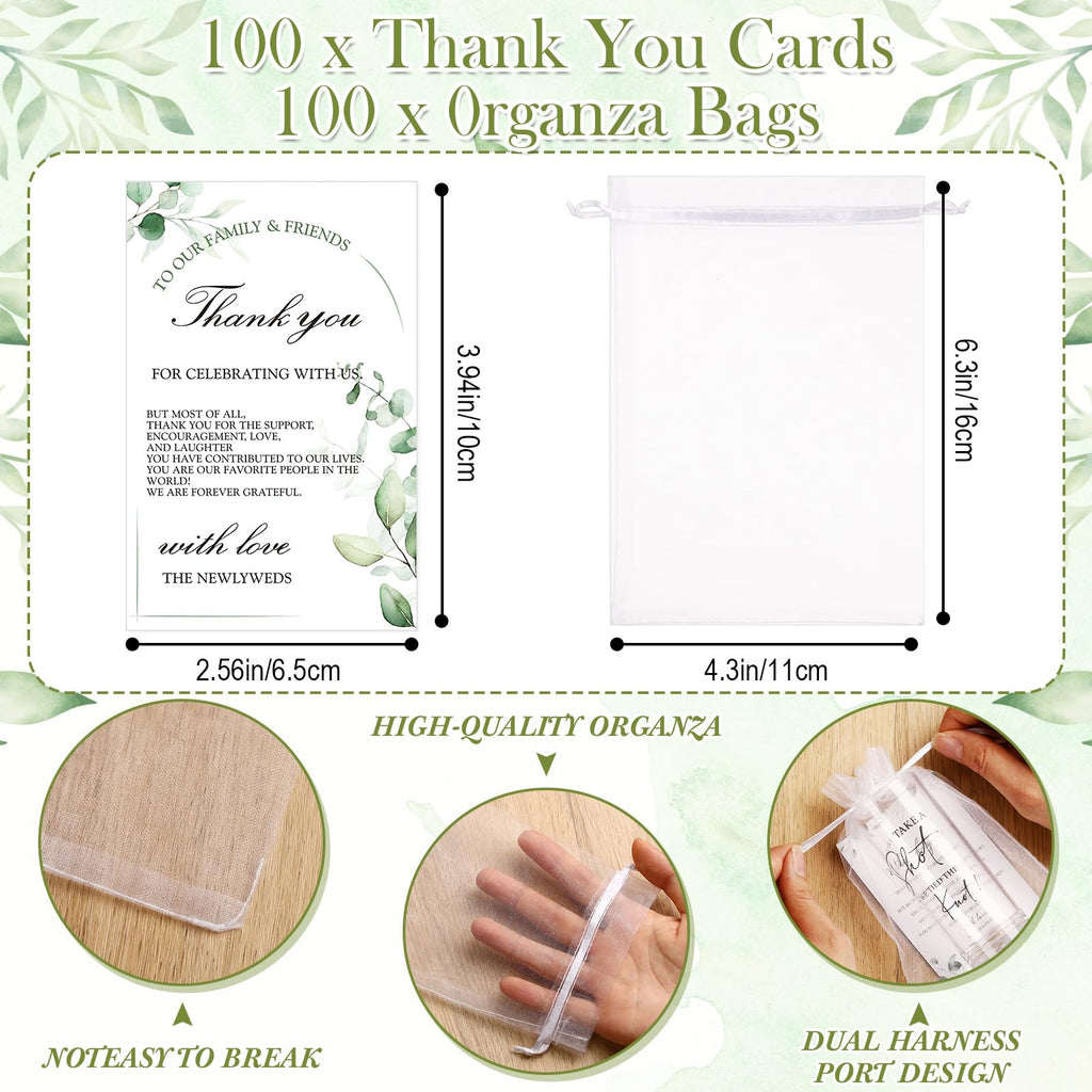Sliner 100 Set Wedding Favors for Guests Bulk 2oz Acrylic Happily ever after Shot Glasses with Thank You Cards Organza Bags wedding gifts for Guest Souvenirs Newlyweds Bridal Shower Party