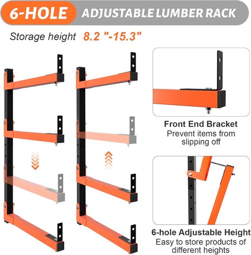 27" Lumber Storage Rack by [Brand Name] - Adjustable 6-Hole Wall Mount Metal Organizer for Garage (4 Pack)
