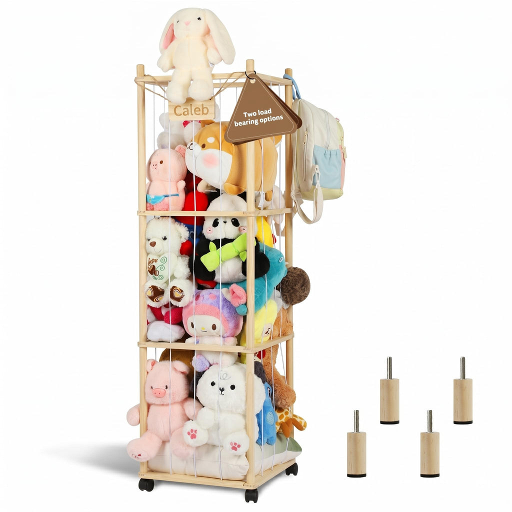 Caleb Stuffed Animal Storage & Organization with Wheels, 54 inch Wooden Stuffed Animal Holder, Cute Zoo Plush Toy Storage Organizer for Toddler Rooms, Playrooms & Bedrooms