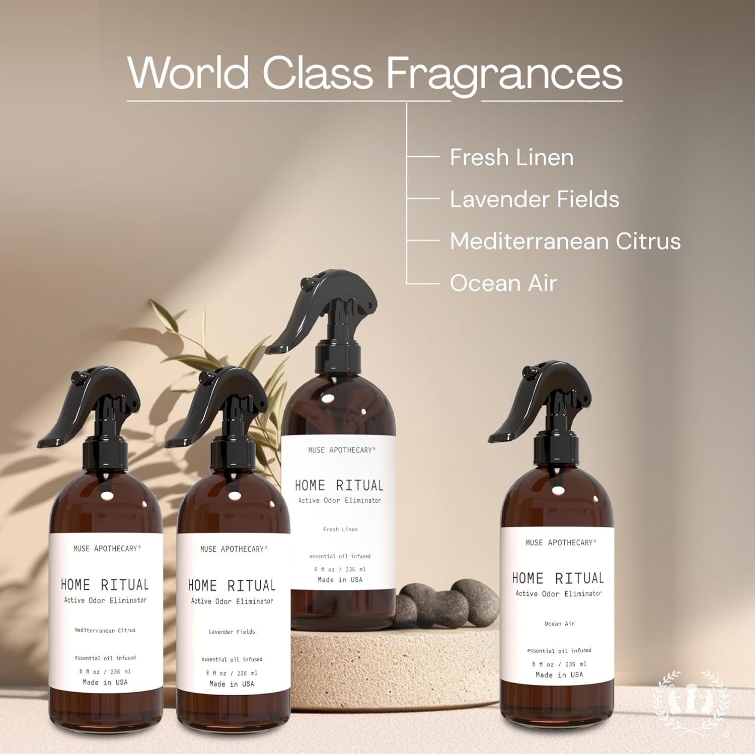 Muse Apothecary Odor Eliminator Spray - Active Furniture & Bathroom Deodorizer - 4oz Mediterranean Citrus
