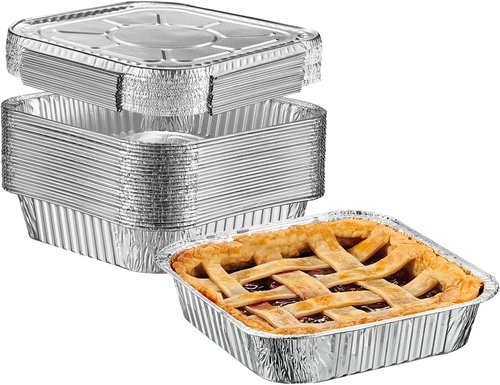 GUSTO 25 Sets 8-Inch Square Foil Pans - Disposable Aluminum Containers with Lids for Baking & Storing