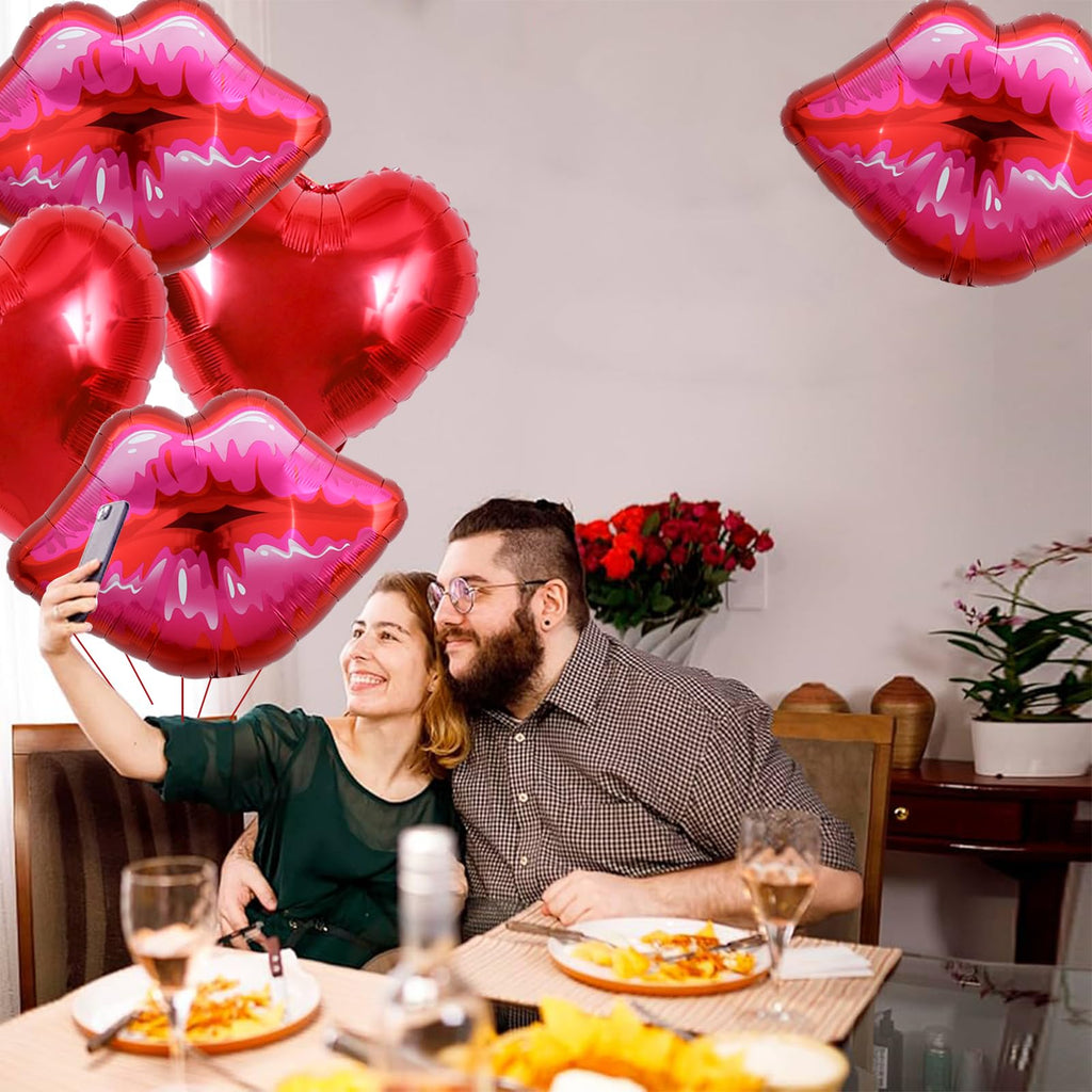5 Packs of Large Pink Huge Red Lips Balloons Heart Ballons for Makeup Themed Party Anniversary Decor, Kiss The Miss Goodbye(30 Inch)