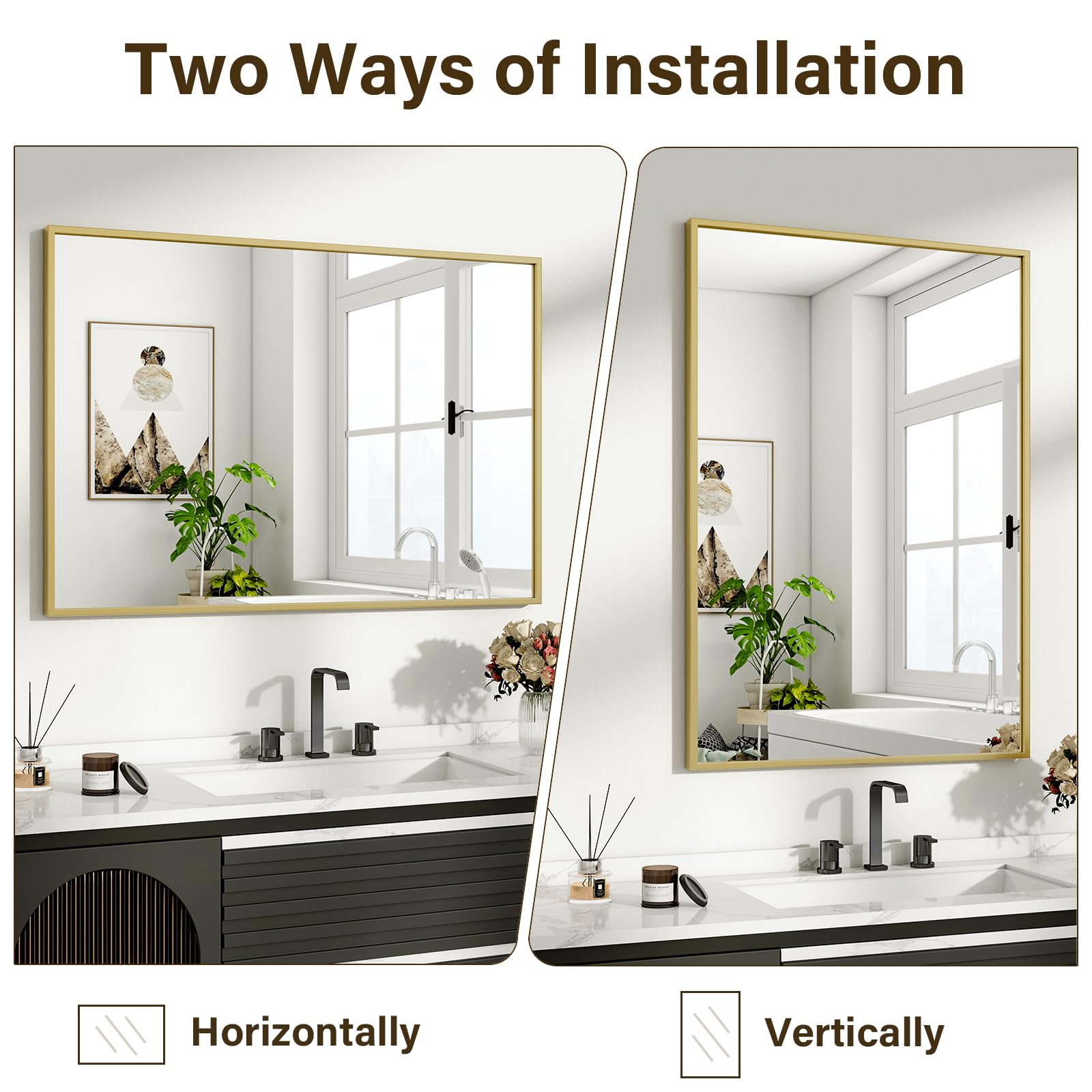 HARRITPURE 48"x30" Bathroom Mirror for Wall, Large Gold Framed Rectangle Mirror Aluminum Alloy Frame Wall-Mounted Horizontally/Vertically for Entryway/Bedroom/Vanity