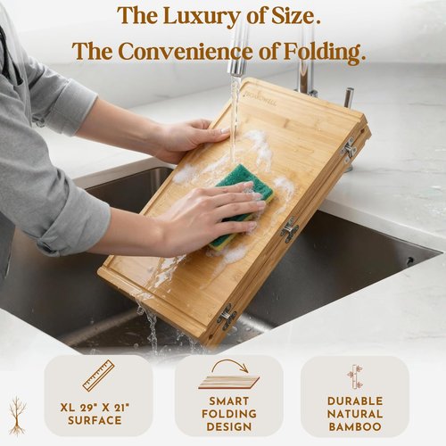 BOARDWELL Extra Large Foldable Stovetop Cover Cutting Board – Double-Sided 29" x 21" Collapsible Charcuterie Noodle Board – XL Prep Deck & Sink Cover for more Counter Space