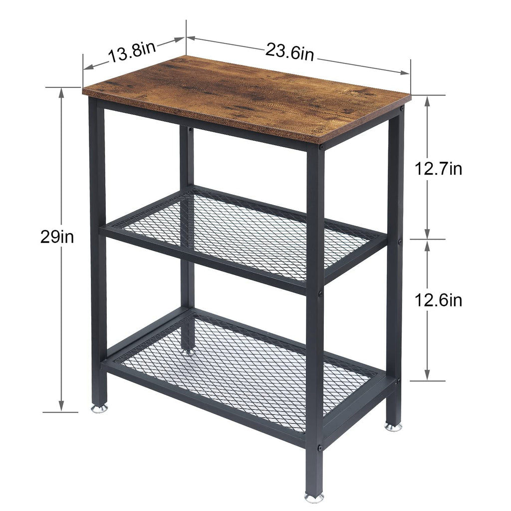 VECELO Tall End Side Tables,30" Height Nightstand with 3-Tier Storage Shelf for Bedroom Living Room, Easy Assembly,Industrial Style, Brown