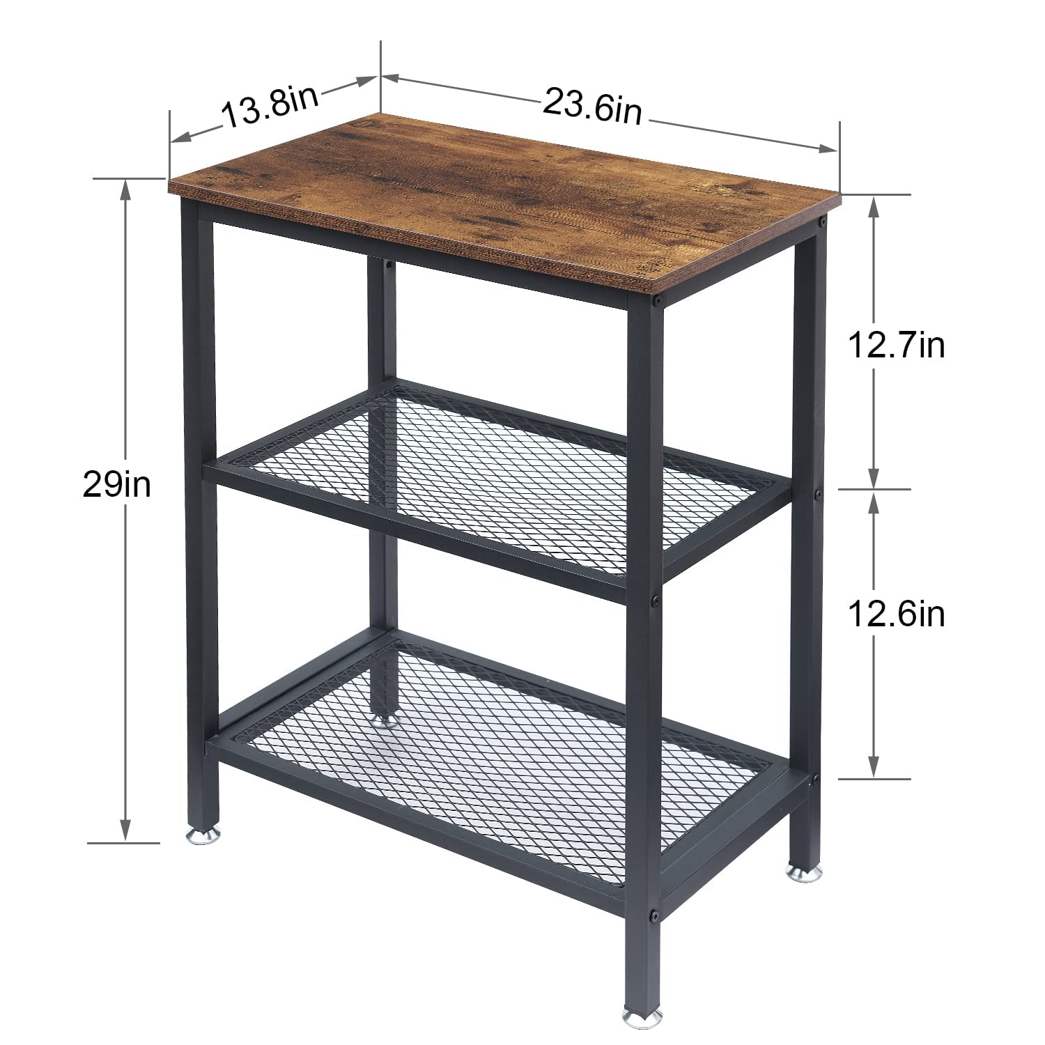 VECELO Tall End Side Tables,30" Height Nightstand with 3-Tier Storage Shelf for Bedroom Living Room, Easy Assembly,Industrial Style, Brown