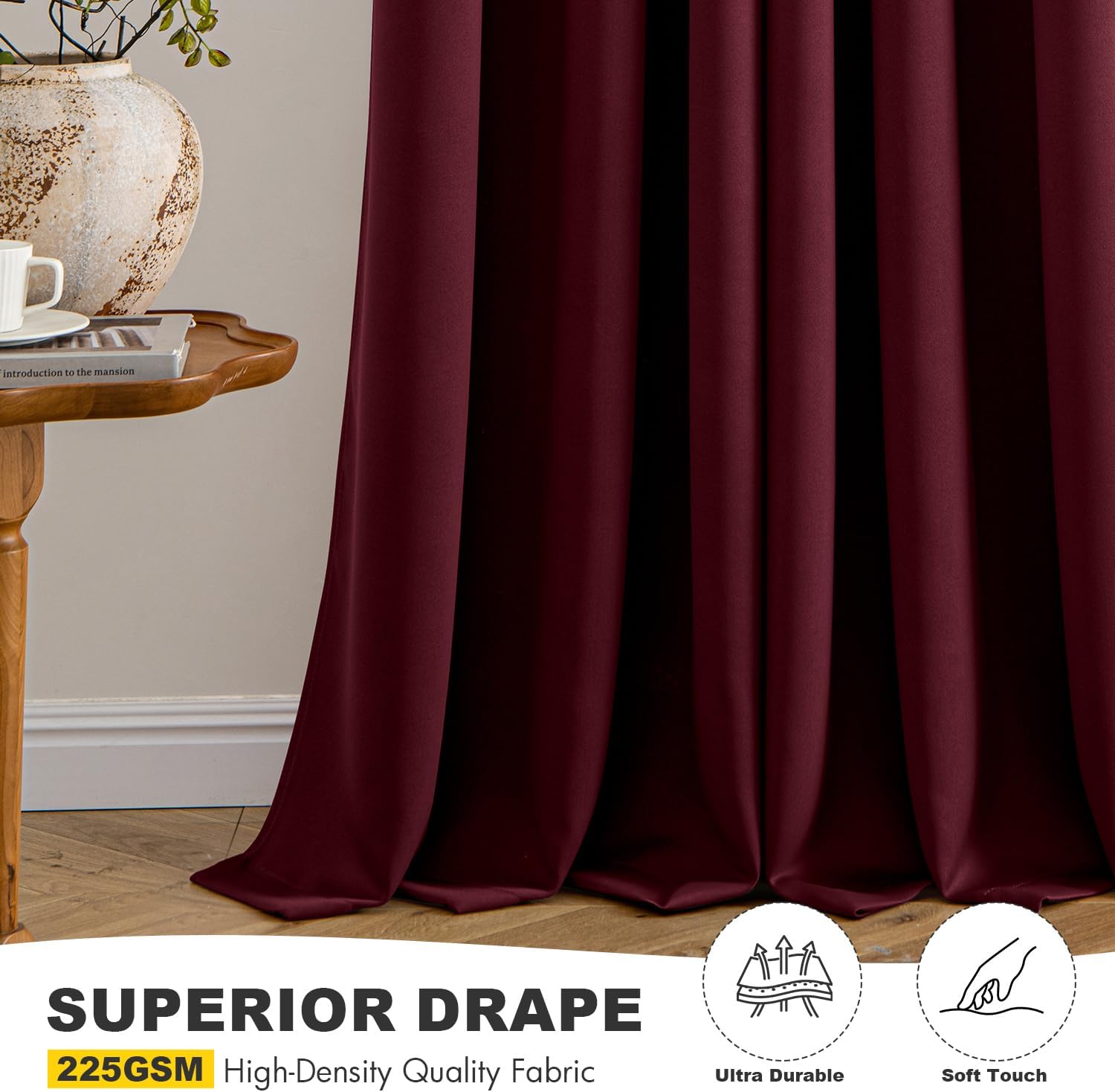 MIULEE Burgundy Red Blackout Curtains - Thermal Insulated Drapes for Bedroom & Living Room | 72 Inches Long, 2 Panels