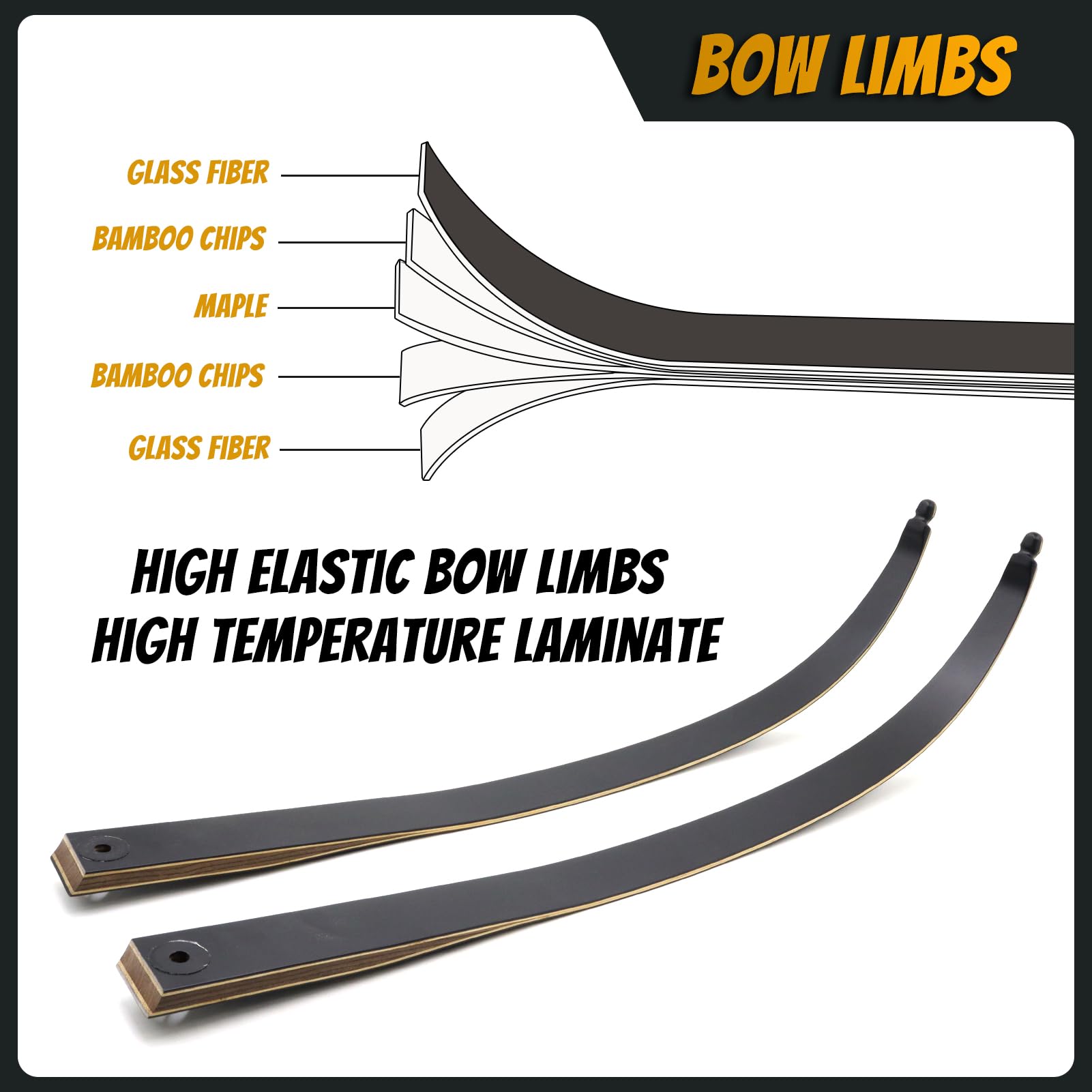 60" Black Hunter Takedown Archery Recurve Bow Set for Adults Youth and Beginners Technical Wood Riser and Laminated Bow Limbs 20-60lbs for Archery Practice Hunting Competition Right Hand (30lbs)