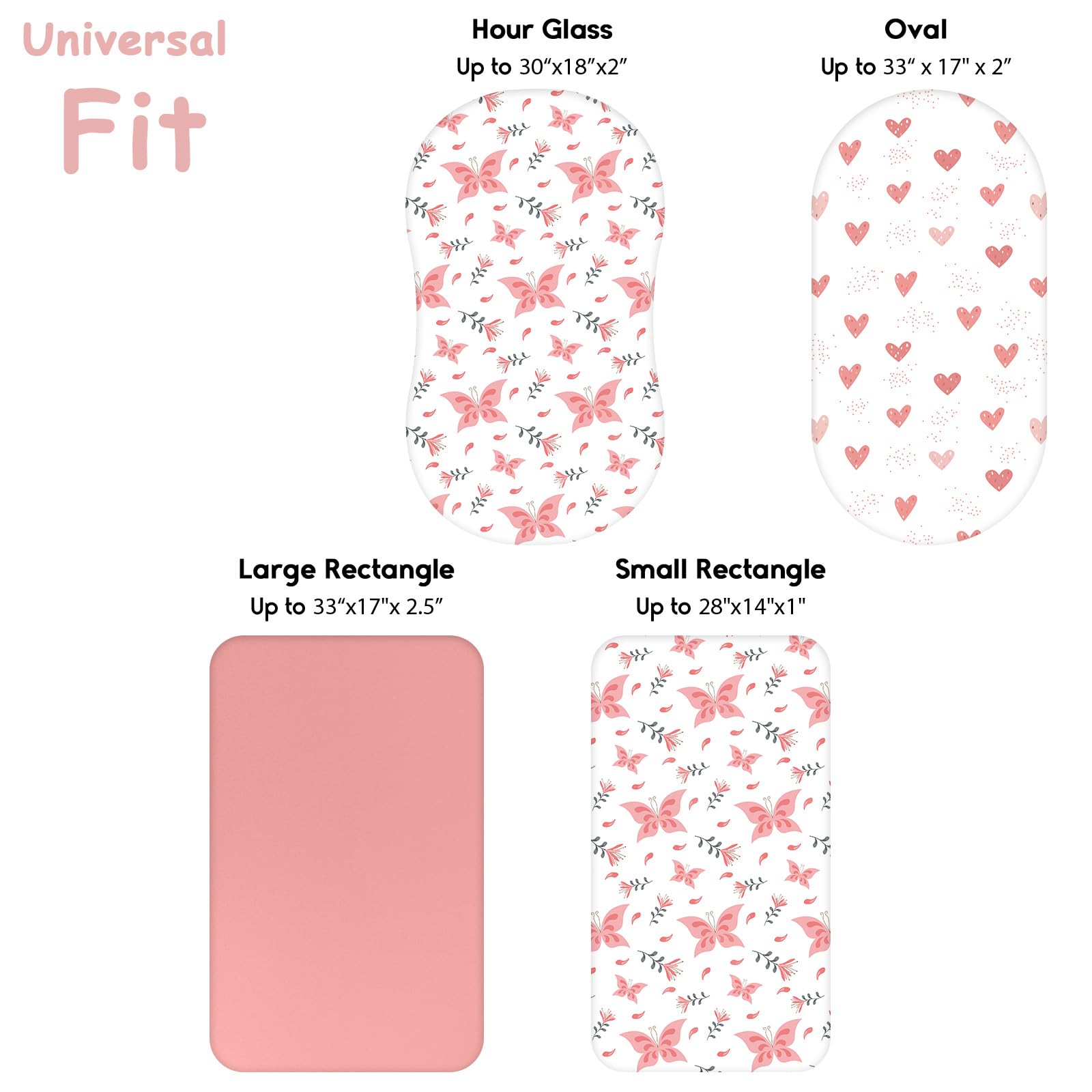 Yoofoss Bassinet Sheets for Baby,3-Pack Fitted Bassinet Sheets Set Compatible with Halo Bassinest Swivel Sleeper,Baby Delight,Angelbliss,Soft Breathable Bassinet Mattress Sheets(Pink+Butterflies)
