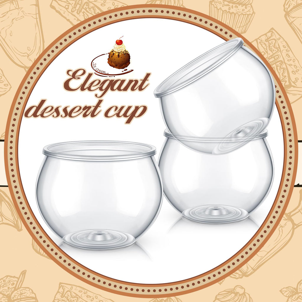 Newtay 150 Pcs 3 oz Sphere Plastic Dessert Cups for Party Small Clear Parfait Appetizer Cups Mini Round Dessert Bowl Disposable Ice Cream Salad Fish Bowl for Serving Wedding Event Birthday Party Cake