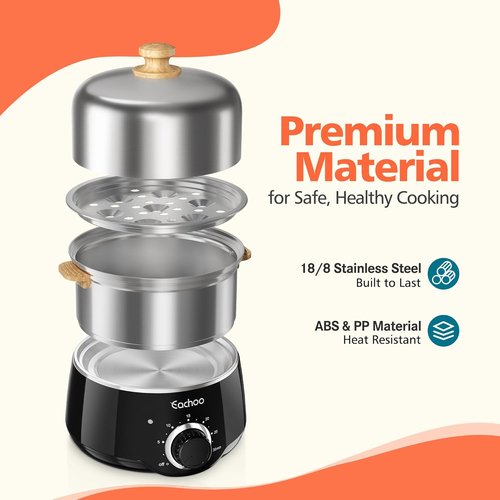 CACHOO 14-Egg Stainless Steel Hard Boiled Egg Cooker - Rapid Timer & Auto Shut Off | Compact & Dishwasher Safe, Black