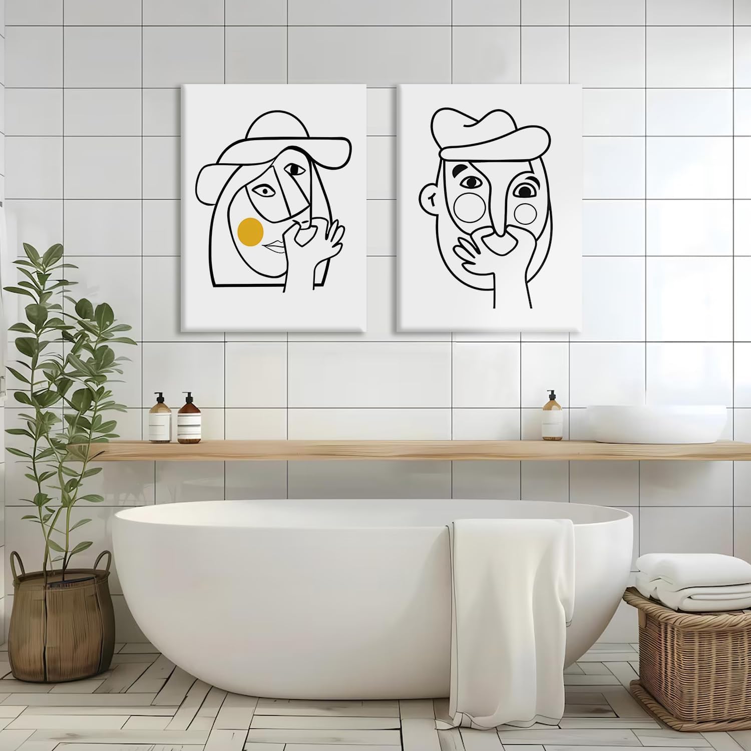 RUURUU Framed Black and White Bathroom Canvas Art - Modern Abstract Prints for Guest Toilets | 12x16 Inches