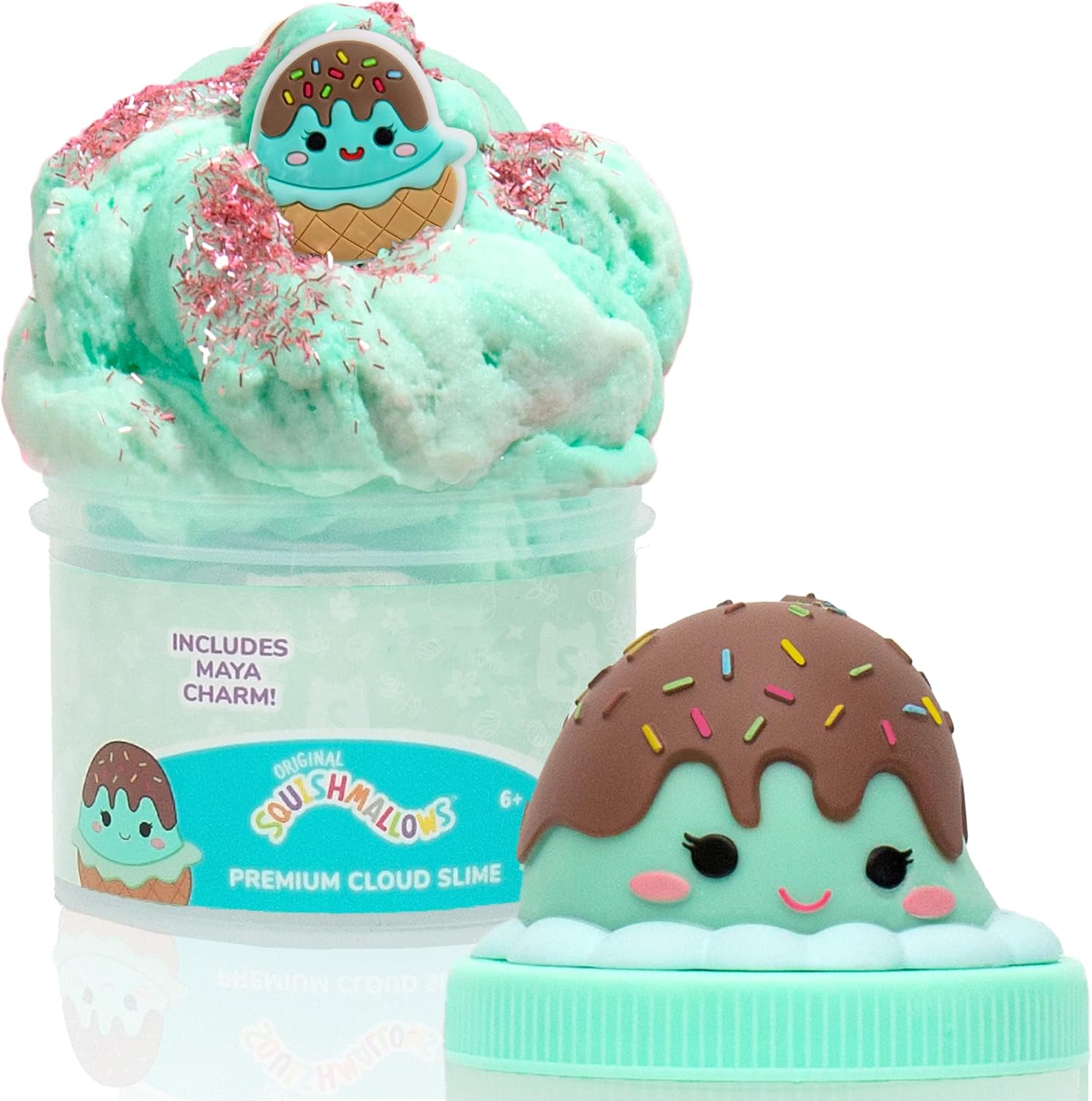 Squishmallows Maya The Ice Cream Cloud Slime - Chocolate-Scented 8 oz. Storage Container With Figurine Topper