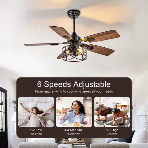 DINGLILIGHTING Bedroom Ceiling Fan with Light: 42 Inch Ceiling Fans Dual-Sided 5 Blade 6 Speed Reversible - Modern Farmhouse Fan with Remote and App for Bedroom Living Room Outdoor Porch, Black Walnut