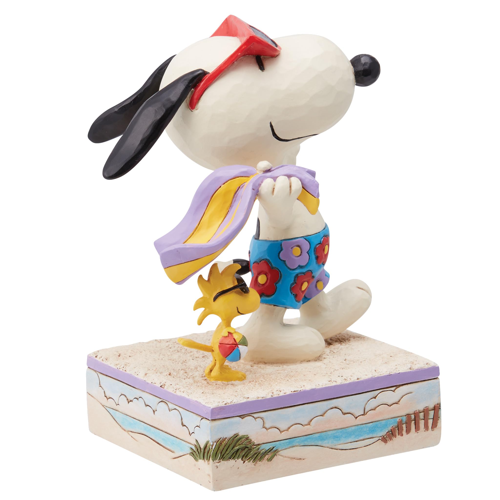 Enesco Peanuts Collection by Jim Shore Snoopy and Woodstock at The Beach Figurine- Stone Resin Hand Crafted Painted Collectible Peanuts Snoopy Figurines Home Decor Statue, 5.1 Inch