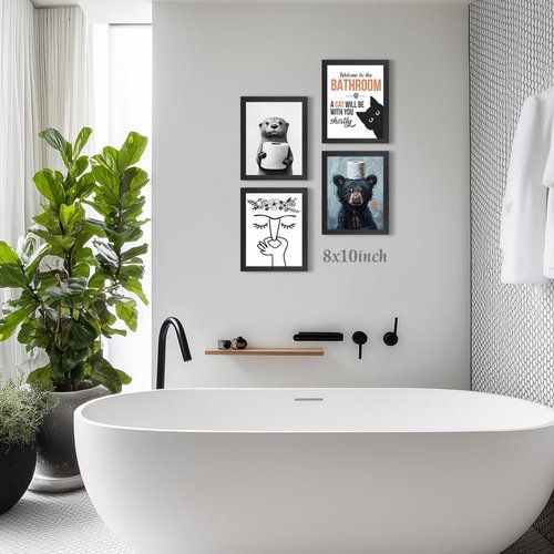 LLEEMPI Cat Quote Bathroom Wall Art - "Welcome to the Bathroom" Canvas Print | Minimalist 8x10 Inch Decor