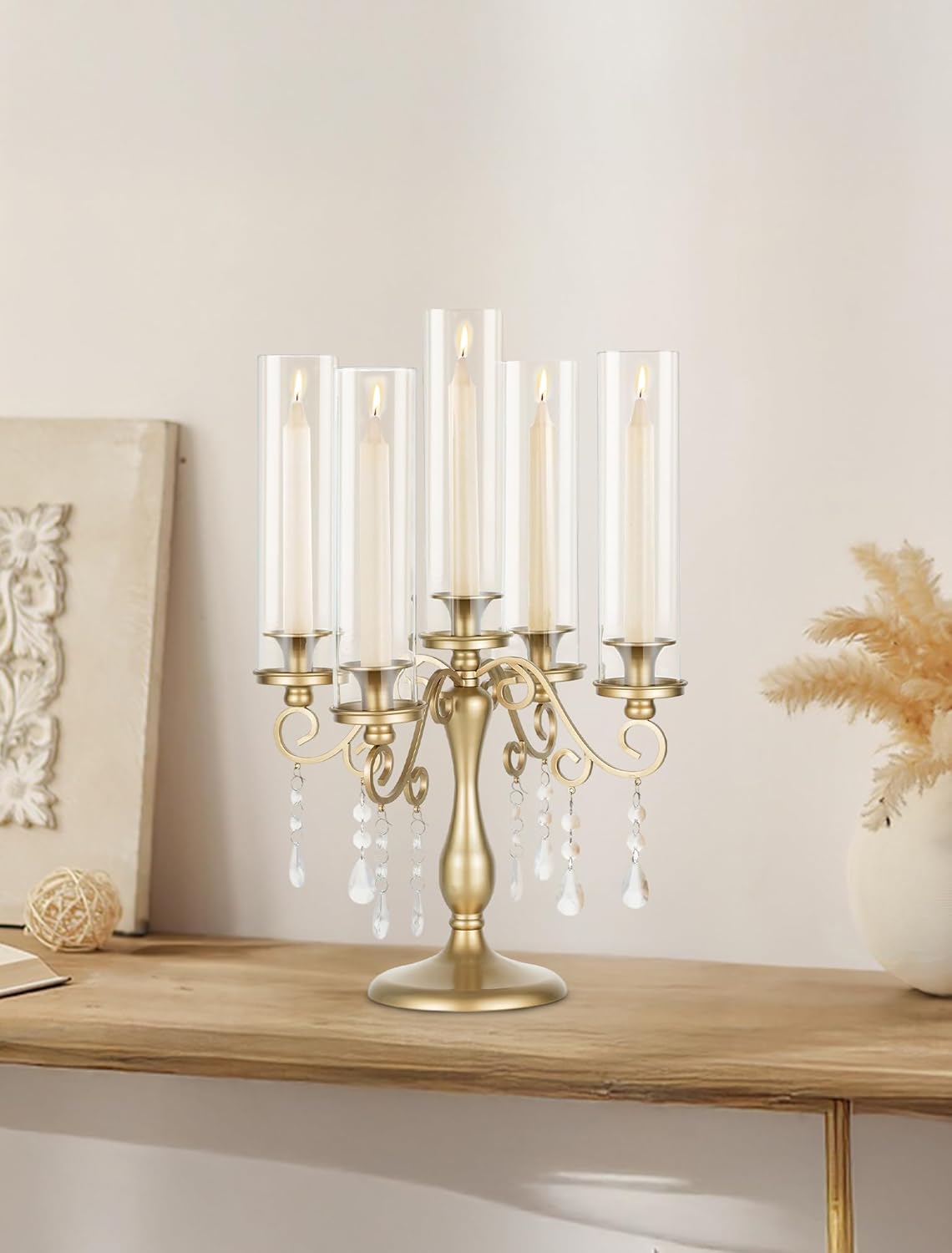 Sziqiqi Gold Candelabra | 5 Arm Vintage Candle Holder for Weddings & Events - Elegant Table Centerpiece