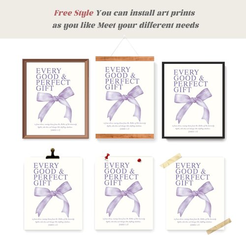 LARTSFRO Coquette Purple Bow Wall Art Decor - Inspirational Bible Verses | Set of 4 Unframed 10x8 Inch Prints for Teen Girls' Rooms