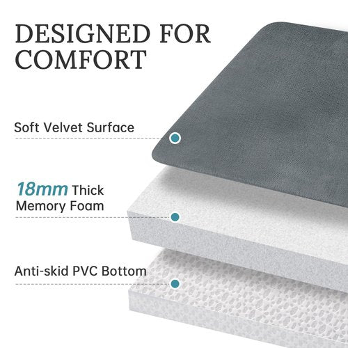 HUXMEYSON Grey Bathroom Rugs Set, 3 Piece, Ultra Soft Velvet Memory Foam, Non-Slip & PVC Backing, Washable Quick Dry, 17"x24"+20"x32"+U Shape 20"x20"