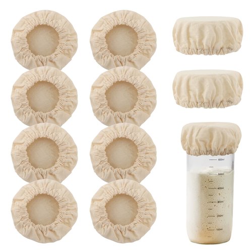 10-Pack Sourdough Starter Jar Cover Cloth with Spatula, Breathable & Reusable Fabric Bread Fermentation Cover for 3-4 Inch Mouth