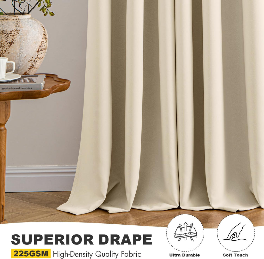 MIULEE Blackout Curtains - Cream Beige Thermal Insulated Room Darkening Drapes | 63 Inches Long, 2 Panels