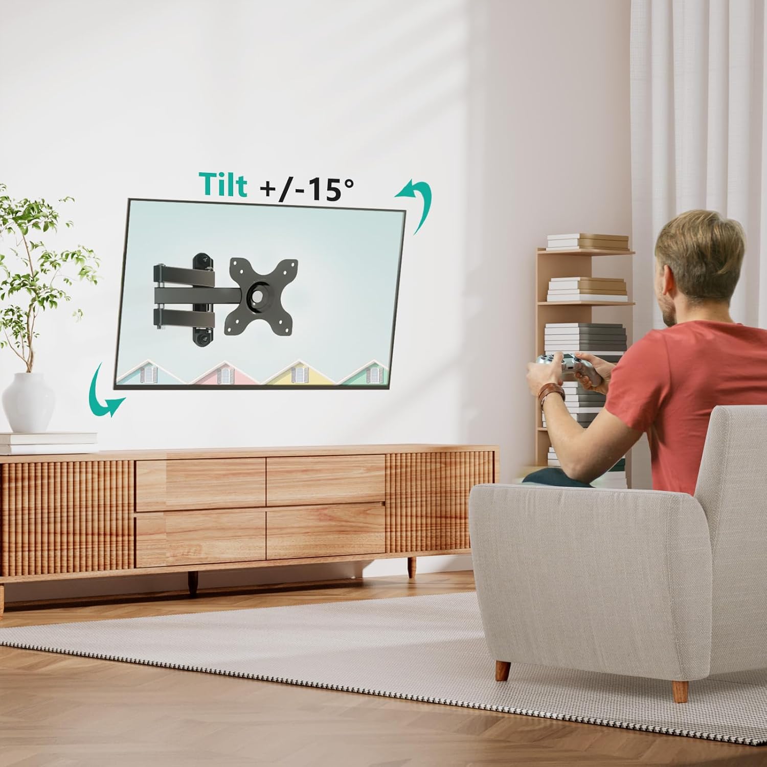 WALI Full Motion TV Wall Mount - 15-Inch Extension Arm for 13 to 32-Inch LED Screens | Black, 2-Pack