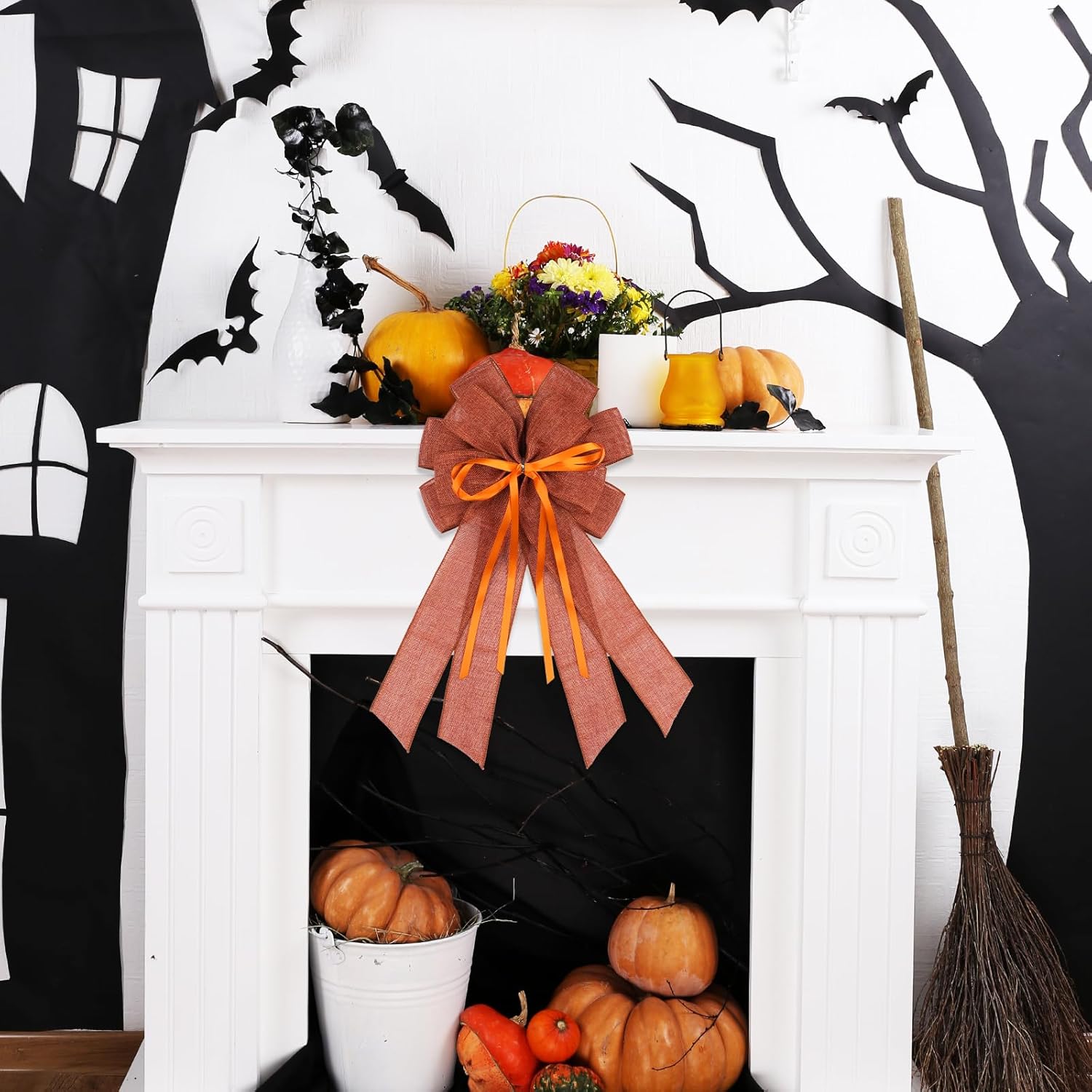 YKW Large Maple Orange Burlap Bow - 20x11 Inch Fall Decor for Wreaths & Tree Toppers