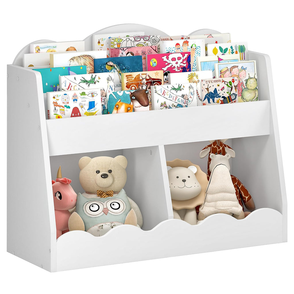 CHOEZON Kids Bookshelf and Toy Storage, Children's Bookcase with 2 Toy Cubes, Toddler Book Shelf for Kids Room, Wooden Book Organizer, for Playroom, Nursery, Living Room, White MCW15WB