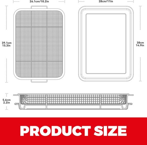 Air Fryer Basket - Stainless Steel Baking Tray for Oven Cooking & Broiling | 15.3” x 11”